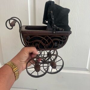 Vintage-Style Decorative Baby Carriage in Black and Brown
